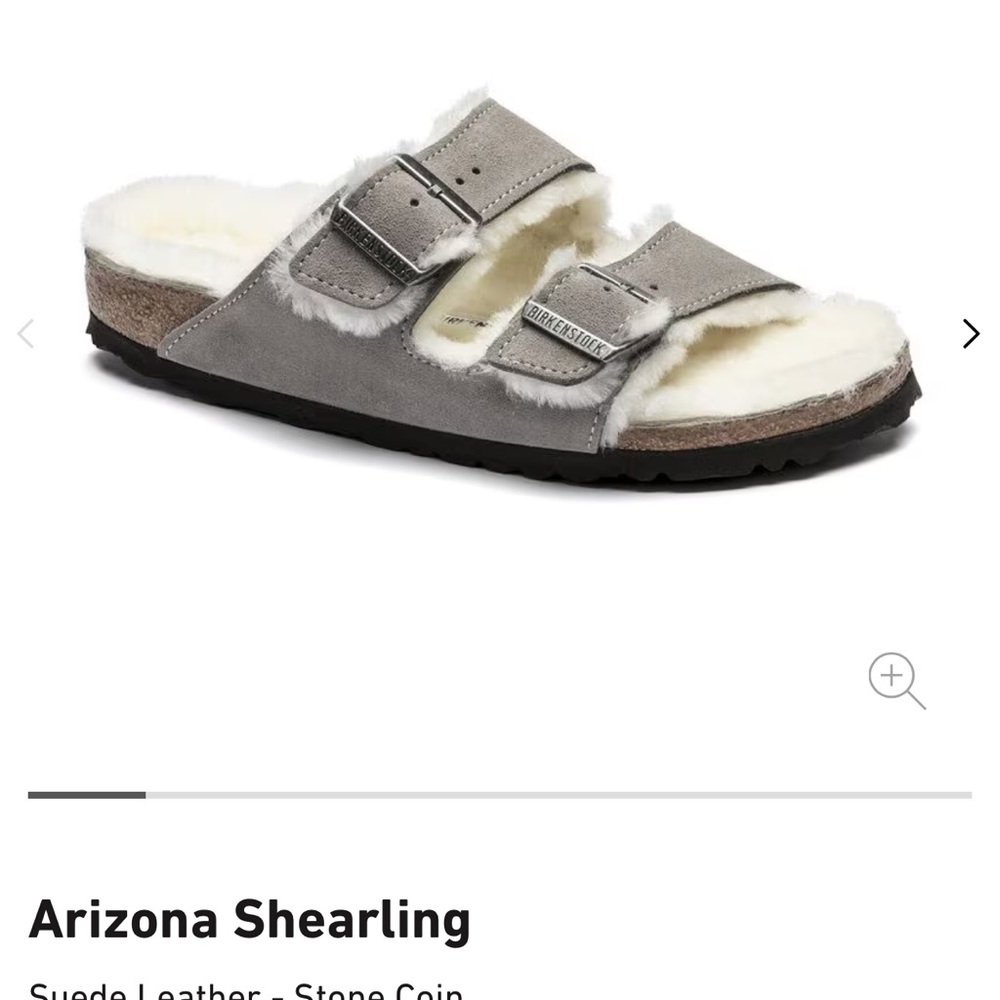 Birkenstock Arizona Shearling Sandals - Stone Gray and Cream